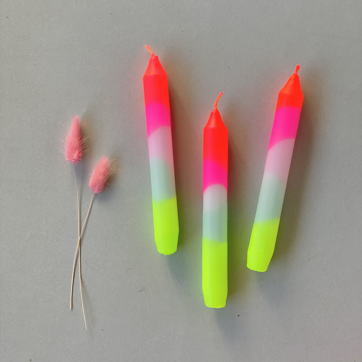 Dip dye neon dinner candles set of 3