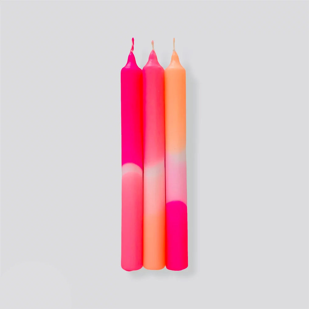 Dip dye neon dinner candles set of 3