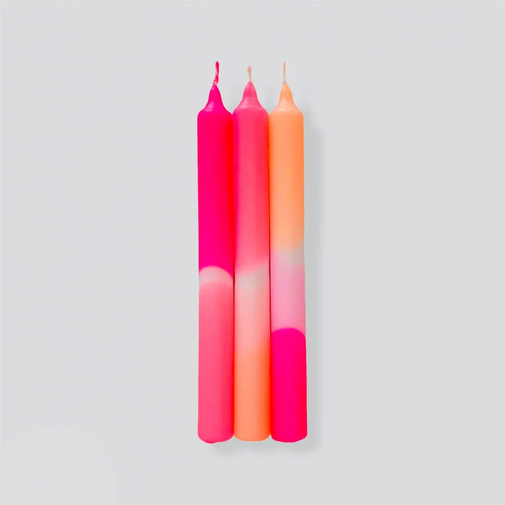Dip dye neon dinner candles set of 3
