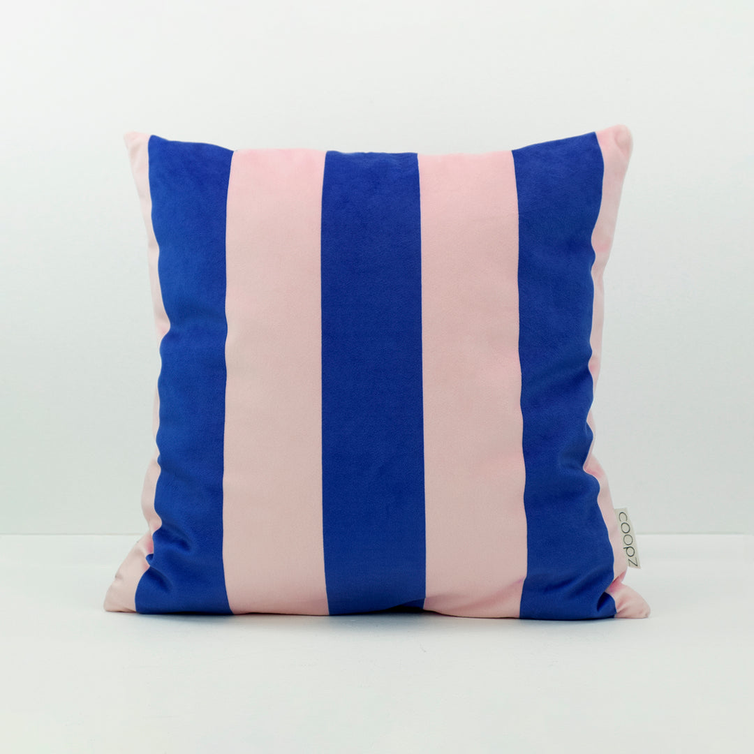Kissenbezug Stripe Velvet Blau-Rosa